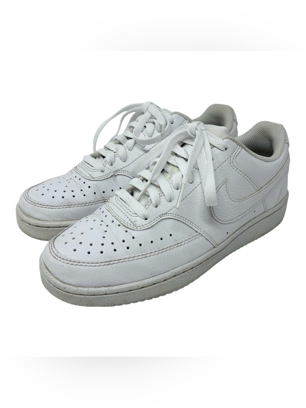 Nike Womenโs Court Vision Low Next Nature Triple White Sneakers Size 7.5